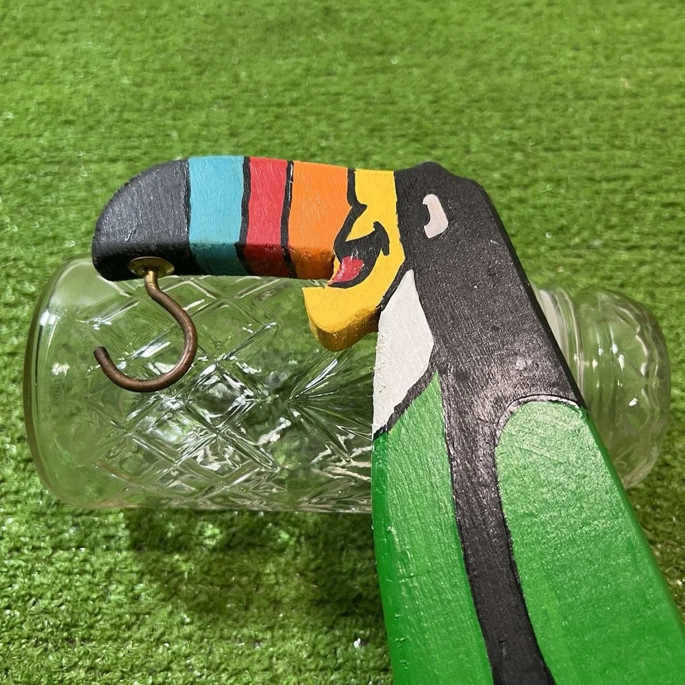 Vintage wooden banana holder hanger kitsch Homemade Kitchen Decor 1960s Toucan